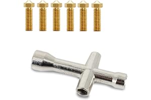 ARTILLERY 3D EXPERT Lot de 6 buses officielles Volcano 0,8mm en Laiton + clé en croix adaptable 7mm / 5,5mm de diamètre : Kit pour remplacement de buse imprimante 3D FDMes Laiton (0.8mm x 6)