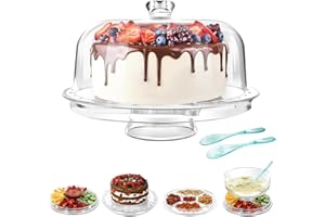 MASTERTOP Campana per Torta Trasparente con Vassoio Reversibile, Supporto per Torte Multifunzione con Cupola, Scatola per Torte Rotonda in Plastica con Coperchio per Pasticceria/Dessert