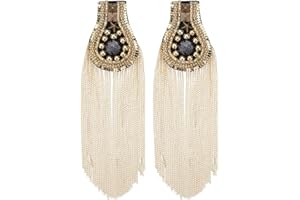 Aislor Shoulder Epaulets Tassel Chain Metal Epaulettes Beads Punk Fringe Epault for Ceremony Performance Gold B 2Pcs