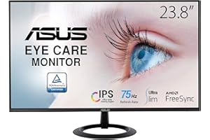 ‎ASUSK ASUS Eye Care VZ24EHE - 24 Zoll Full HD Monitor - Schlankes Design, Rahmenlos, Flicker-Free, Blaulichtfilter, FreeSync - 75 Hz, 16:9 IPS Panel, 1920x1080 - HDMI, D-Sub