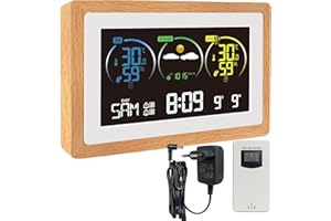 KETOTEK Estacion Meteorologica Interior Exterior, Higrómetro Termometro Barómetro Digital Casa, Estación Inalámbrica con Sensor Exterior, Retroiluminación Ajustable, Previsión Meteorológica, Alarma