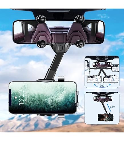 Support Téléphone Voiture Sur Rétroviseur - Rotation 360° - Griffes Réglables - Compatible IPhone, Samsung, Huawei - Noir