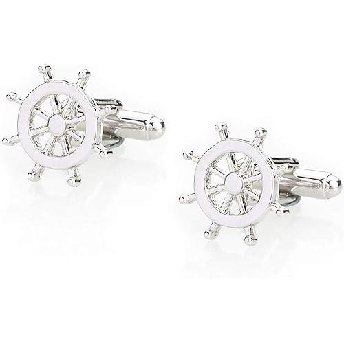 Shining Jewel Elegant Fancy and Designer Silver Plated Cufflinks for Men - Sailor Wheel Design (SJ_7096)