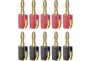 Cleqee Connettore a banana ad alta corrente da 4 mm, placcato oro, 10 connettori a banana 32A, rosso e nero