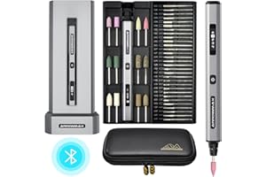 ARROWMAX Bolígrafo Grabado Eléctrico, Bolígrafo Pulido con 42 Puntas, Caja de Aluminio, Control de Movimiento Inteligente, OLED, APP, Bolsa de Herramientas, Madera, Vidrio, Tallado (SGS PRO PLUS)