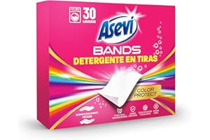 Asevi Bands Detergente en Tiras para Lavadora Color Protect - Detergente Concentrado Hipoalergénico para Ropa Blanca y de Color - Protege los Colores y Deja la Ropa Limpia y Perfumada - 30 Lavados