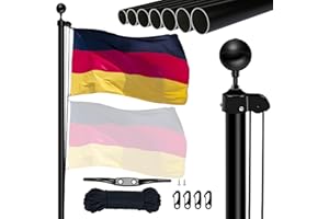 NQ 20FT Fahnenmast 6m stabil, Aluminium Fahnenmast höhenverstellbar, Fahnenstange Set für Außenbereich,Deutscher Fahnenmast(Schwarz)