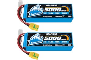 YOWOO POWER Yowoo 4S Lipo Batterie 5000mAh 14.8V 150C RC Batterie Graphène with XT90S Connecteur pour FPV Racing Drones Vélo de Route Quadcopters Avion Hélicoptère RC Bateau RC Voiture (2 Paquets)