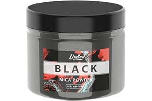 LIMINO Colorante in Resina Epossidica Metallizzata - 60g Polvere di Mica Naturale, Pigmento in Resina Epossidica per Epoxy Resin Art, Produzione di Sapone - Colorante di Savon per Nail Art,Pittura (Nero)