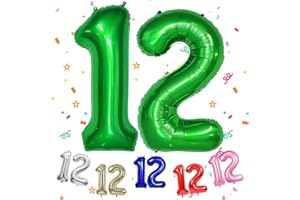 TNYKER Zahlen Luftballon 12 Dunkelgrün, XXL Riesen 12. Geburtstag Deko für Junge Mädchen, 40" Folienballon 12 für 12 Jahre Geburtstag, Helium Zahlenballon 12, Grün Ballon 12 für Hochzeitstag Deko