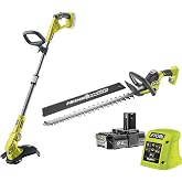 RYOBI 18 V ONE+ ak&uuml;l&uuml; motorlu tırpan ve ak&uuml;l&uuml; &ccedil;alı budama makası Kombo Kit RY18LT18HTA-120 (ayarlanabilir kesim genişliği 25 