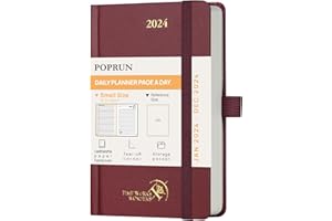 ‎POPRUN POPRUN Kalender 2024 Tagesplaner 16 x 10,5 cm, Tageskalender 1 Tag 1 Seite (Montag - Sonntag), 12-Monate-Terminplaner (Jan.2024-Dez.2024) mit Hardcover, Stiftschlaufe - Burgund