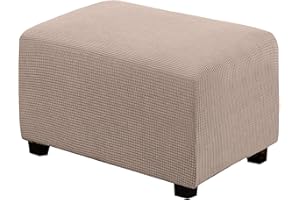 BXFUL Copri Pouf Elasticizzato rttangolare, Lavabile Jacquard Copri Ottomano (X-Large, Cachi)