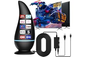 QUEVATI Indoor TV Aerial for Smart & Old TVs, Long Range Reception,Magnetic Base,Digital Antenna with Signal Booster, Portable Design for 4K/1080P HD Channels, Easy Installation & Freeview Support