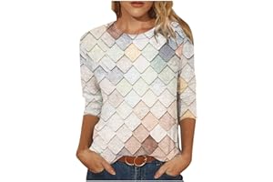 FunAloe Women Blouse UK Sale Clearance Ladies 3/4 Sleeves Shirts Printed T-Shirt Mid-Length V-Neck Casual Tops Plus Size Business Office Loose Top for Spring/Summer Coronation Tops Sale