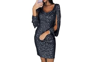 OULIWANGLUO Damen Lang Ärmeln Quasten Kurze Abendkleid Perlen Elegant Hochzeit Cocktailkleid Sexy Hochzeitsgäste Partykleid Kleider