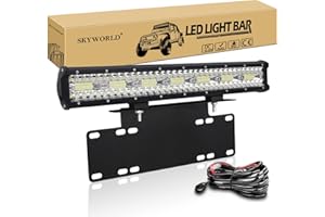 ‎SKYWORLD SKYWORLD 20 Zoll 420W Led Arbeitsscheinwerfer Bar mit 12V kabelbaum kit, light bar Kennzeichenhalter Front Stoßstange Bull Bar, LED Zusatzscheinwerfer Bar für 4x4 Auto Offroad Truck Traktor LKW KFZ