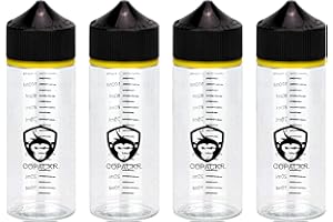 COPACKR 4 x 120 ml V3 - Chubby Gorilla, plastikowe butelki z kroplomierzem PET z pomiarem oleju, płynów, atramentu i substancji chemicznych, idealne do podróży - z zatyczkami zabezpieczającymi przed dziećmi