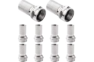 KUOQIY 10 Stücke F-Aufdrehstecker, F-Stecker, F Steckverbinder zum Aufschrauben/Aufdrehen, für SAT-TV Antennen Koax Kabel RG6, Silber