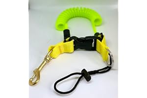 CANDS Scuba Diving Coiled Lanyard Quick Release Clip with brass D snap hook Neon Yellow