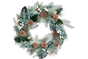 The Christmas Workshop 45cm Christmas Wreaths/Snowberries, Red Baubles, Holly & Eucalyptus/Decorative Round Artificial Wreaths for Indoor & Outdoor Use (Snowberries)