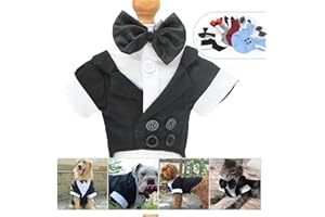 Lovelonglong Pet Costume Dog Suit Formal Tuxedo with Black Bow Tie for Medium Dogs Boston Terrier Clothing Black L-S