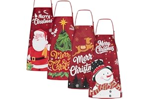Vyuwast 4 Pack Funny Christmas Kitchen Aprons for Women Men Adjustable Cooking Chef Aprons Waterproof Plaid Bib Aprons Cute Xmas Party Aprons Gift for Bakers Wife Husband Family