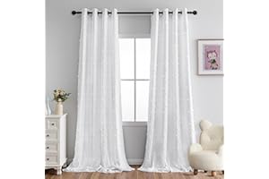 MYSKY HOME Vorhang Weiß Blickdicht Verdunklungsvorhänge Kinderzimmer Pom-Pom Doppellagige —— Thermovorhang Hitzeschutz Weiße Gardinen mit Ösen Kindervorhang für Wohnzimmer, H 245 x B 140 cm, Weiß