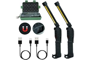 FUNINGEEK Lampe de Travail COB Baladeuse LED Rechargeable, USB Rechargeable Inspection Lampe avec Base Magnique, 3 Côtés 7 Modes d'éclairage Pivotant sur Pour Garage, Camping, d'urgence 2 Pièces