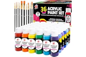 TBC THE BEST CRAFTS TBC Peinture acrylique 36 x 60 ml avec 10 pinceaux Peinture Acrylique à Séchage Rapide - Résistante à l'eau et à la Lumière - Pour Pierre, Céramique, Bois, Toile - Pour Artistes, Débutants & Enfants