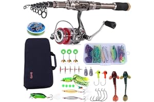 Sougayilang Caña de Pescar telescópica de Fibra de Carbono, Carrete 12 + 1 BB con Bolsa de Transporte para Kit de Pesca de Agua Salada y Agua Dulce