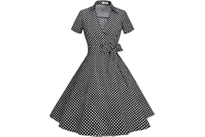 TIMORMODE Gonna Vintage Anni 50 60 Audrey Hepburn Vestiti da Cocktail da Donna Elegante di Cotone Manica Corta