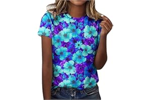 AMHOMELY Womens Tops Shirt Plus Size SaleFashion Round Neck Printing Shirt Tees Short Sleeve Summer T Shirt Tops Blouse Oversize Loose Tunic UK Size Elegant Twisted Sweatshirt for Ladies