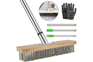 HUAMUDM Scopa Metallica per Giardino 30 cm, Scopa Filo Metallico con Manico, Scopa acciaio giardino, per Rimuovere Muschio da Giardino, Erbacce, Macchie Ostinate