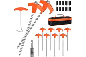 AQhui Zeltheringe Sturmsicher, Erdnägel Stahl Zum Schrauben, Schraub Heringe Camping, Schraubheringe Vorzelt, Drehbare Zeltheringe mit Gewinde, Tellerkopfschrauben für Harte Boden