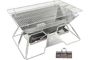 Campingmoon tragbare Camping-Feuerstelle aus Edelstahl, faltbar, Holzkohlegrill, 50,8 x 33 cm, mit Tragetasche MT-3