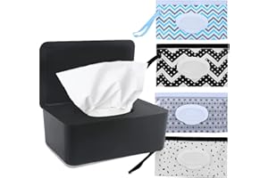 Umtiti Diaper Wipes Dispenser with Lid and Baby Wipes Dispenser Pouch/Wipes Bag, Wipes Tissue Case, Wipes Holder Keeps Wipes Fresh, Simple Style Wipes Container(BK+4A)