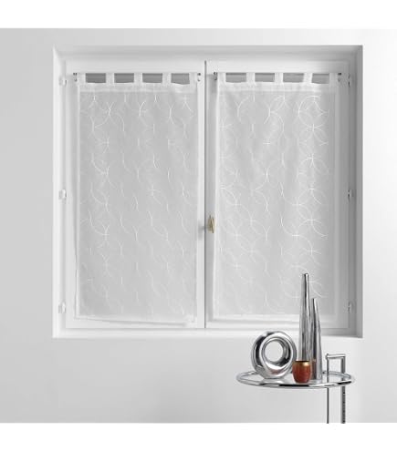 Douceur D'Intérieur – Coppia Di Tende A Vetro Con Passanti, Ricamo Tulle Sablé, Bianco, 2x60x160cm, Berry