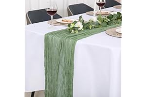 Jumdast käsetuch Tischläufer Boho, Tischläufer Modern Abwaschbar Hochzeit Outdoor Garten Wetterfest Musselin Chiffon Stoff Hochzeitsdeko Taufe Deko Tischdeko (Salbeigrün, 90 x 300 cm)