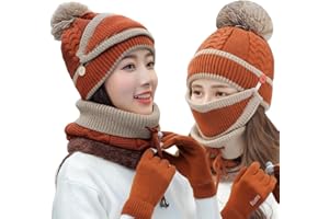 JFAN 4 w 1 damski zimowy szalik zestaw kobiet dzianinowa czapka ciepła pogrubiona puszysta czapka ochronna na twarz rękawica chroniąca uszy miękka wiatroszczelna czapka i szalik zestaw dla kobiet na zewnątrz