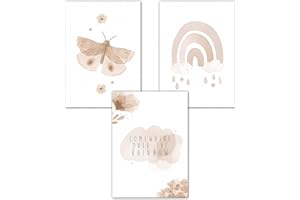 DOUBLE CRITICAL Lemmami Papeterie 3er Set Boho Deko Wandbilder Kinderzimmer Babyzimmer Poster Bilder Mädchen Jungen (Waldtiere Tiere Regenbogen Schmetterling)