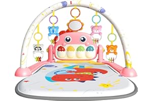 Eners Baby Gym Spielmatte Musikalische Aktivitätsmatte Piano Baby Play Gym Bauchzeit Gepolsterte Matte für Baby Neugeborene Kleinkind Kleinkinder (Dinosaurier rot)