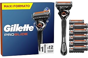 Gillette Proglide 1 Rasoio Barba Manuale e 12 Lamette Gillette Proglide di Ricambio a 5 lame per Rasatura Profonda Uomo, Lame di Precisione per Rasoio Manuale Uomo