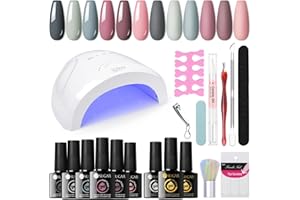 ‎UR SUGAR UR SUGAR UV Nagellack Set mit UV Lampe 48W, 6 Farben Gel Nagellacks Starterset UV Gel Nagellack Set mit Base und Top Matte Coat Rosa Nude Grau Gelnägel Starterset Nägel Nagelstudio Set