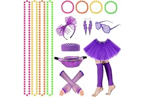 YADODO 80s Fancy Dress for Women Purple 80s Accessories for Women Neon 80 s Fancy Dress Women 1980s Fanny Pack for Women 80 Style Fancy Dress Womens 80s Outfit Leg Warmers for Women 80s Tutu Skirts for Girls