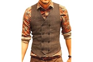 Solovedress Gilet Costume Homme Vintage Sans Manche Mariage Tweed Double boutonnage Col V La laine