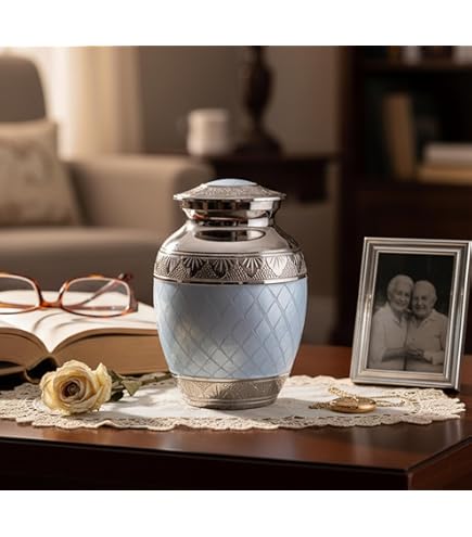 ESPLANADE Metalen crematie Urn Memorial Jar Pot Container | Volledige grootte urn voor begrafenis as begrafenis | Kleurrijke Vlinders Print | Blauw