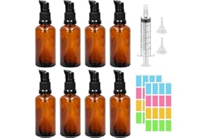 EPISKEY 8 X 50ml Leer Glasflaschen Braun,bernsteinfarbene Lotionspender Bernstein Glas-Lotion-Flaschen Braunglas Flasche mit pumpe Kappe für ätherische Öle Shampoo Lotion Reise Flaschen (Braun, 50ml)