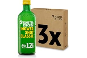 ‎KLOSTER KITCHEN Kloster Kitchen Bio Ingwer Shot Classic 12SHOTS 3 x 360 ml mit echten Ingwerstückchen I Ingwershot vegan I 12 Shots je Glasflasche I süß-scharf ohne Zusatzstoffe (inkl. 0,75€ EINWEG Pfand)