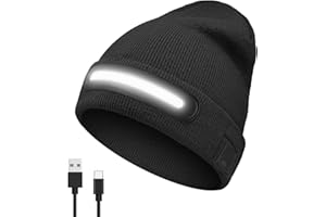 Getsuna Rechargeable LED Headlamp Cap with Lights, Unisex Beanie Hat with Light, Winter Hat with Light Built in, USB Rechargeable Warm Knitted Cap for Walking, Running, Camping, Hiking - Black